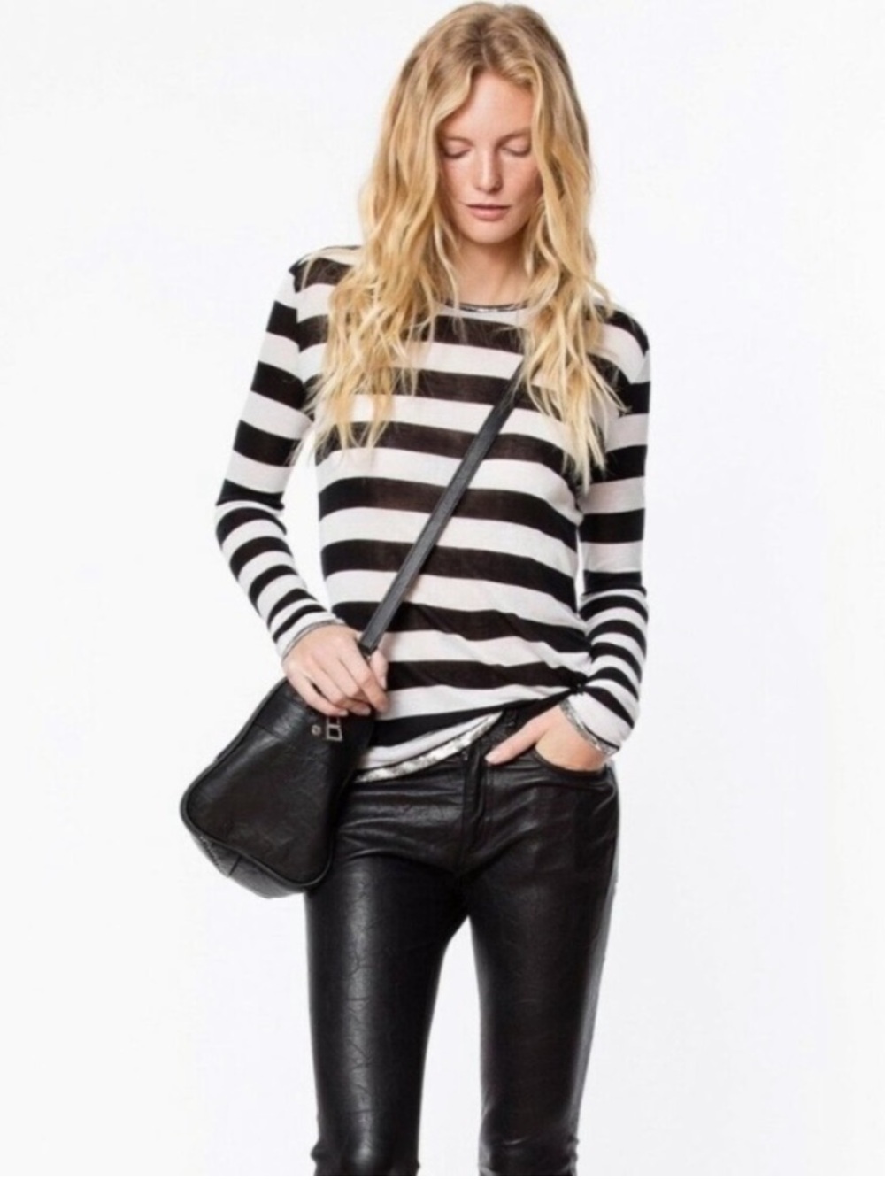 Zadig & Voltaire Black White Willy Foil Long Sleeve Tee Size Small